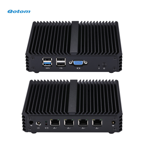 Qotom Mini PC Q190G4N с 4 портами Gigabit lan для создания роутера, безвентиляторный четырехъядерный мини-ПК Bay Trail j1900 2,42 ГГц ► Фото 1/6