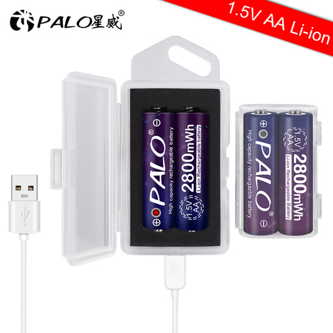 Литий-ионный аккумулятор PALO 1,5 в AA, литий-ионный перезаряжаемый аккумулятор AA 1,5 в 1,5 МВт/ч с чехлом для аккумулятора для зарядки USB AA в ► Фото 1/6