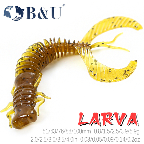 Мягкие приманки B & U Larva 51/63/76/88/100 мм, искусственные приманки, рыболовный червь, силиконовый окунь, форель, гольян, плавающая приманка, пластиковые приманки для джиггинга ► Фото 1/6