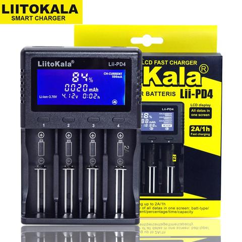 Умное устройство для зарядки никель-металлогидридных аккумуляторов от компании LiitoKala: Lii-PD4 Батарея Зарядное устройство для 18650 26650 21700 18350 AA AAA 3,7 V/3,2 V/1,2 V/1,5 V литий никель-металл-гидридного Батарея 18650 Зарядное устройство ► Фото 1/6