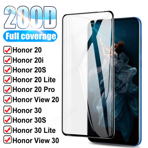 200D полное покрытие закаленное стекло для Huawei honor view 20 30 V20 V30 защита экрана Honor 20 Pro 30 Lite 20i 20S 30 S стеклянная пленка ► Фото 1/6