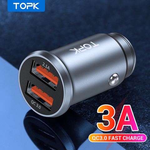 TOPK Quick Charge 3,0 MINI USB Автомобильное зарядное устройство двойное USB быстрое зарядное устройство 3.1A для мобильного телефона Xiaomi iPhone 11 Pro Max мобильн... ► Фото 1/6