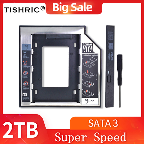 TISHRIC Optibay чехол для жесткого диска 12,7 мм/9,5 мм 2-го поколения, SATA 3,0, корпус для 2,5-дюймового SSD-диска 2 ТБ, адаптер для ноутбука, адаптер для DVD-HDD, для ноутбука, адаптер для DVD-дисков, HDD ► Фото 1/6