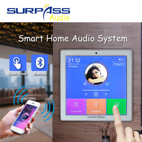 Беспроводной Bluetooth мини-усилитель для умного дома, 2/4 каналов, 4 дюйма, сенсорный экран, FM-радио, AUX, TF-карта, настенный усилитель ► Фото 1/6