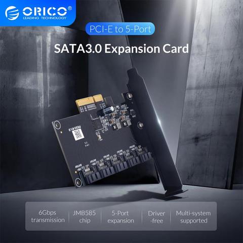 Расширительная карта ORICO PCI-E на 5 портов SATA3.0, разъем PCI-E X4, поддержка портов 6 Гбит/с, PCI-E на SATA, адаптер-концентратор ► Фото 1/6