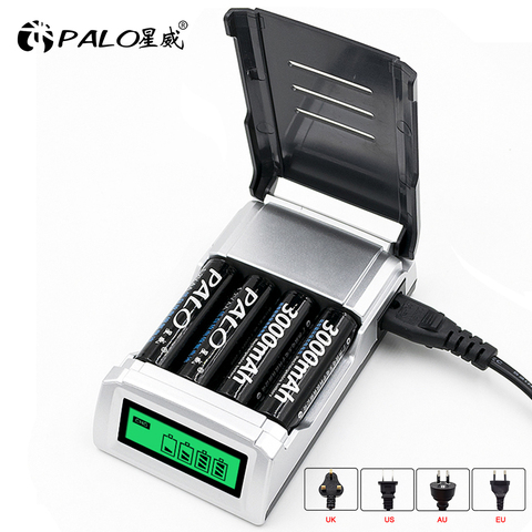 Умное зарядное устройство PALO с 4 слотами и ЖК-дисплеем для AA/AAA NiMH NI-CD, умное зарядное устройство для батарей AA AAA ► Фото 1/6