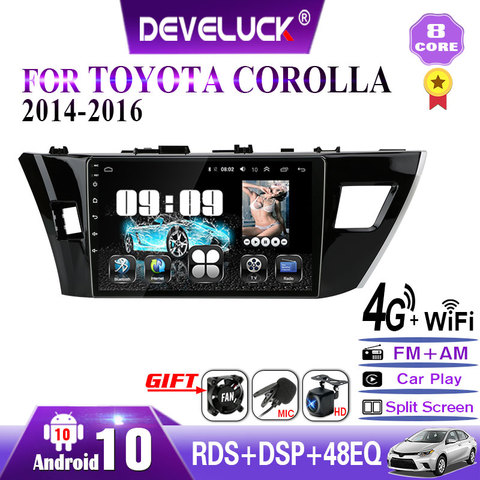 Автомагнитола 2DIN на Android 10, 4 Гб + 64 ГБ, мультимедийный видеоплеер для Toyota Corolla Ralink 2013, 2014, 2015, 2016, головное устройство с GPS-навигацией ► Фото 1/6