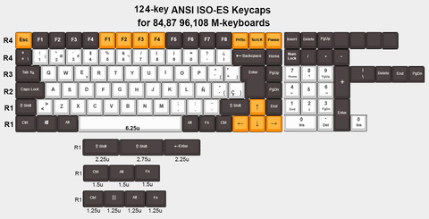 124 ключа, испанская раскладка, европейский стандарт ANSI, OEM, PBT, колпачки для ключей Cherry MX, переключатели механической клавиатуры, бесплатная доставка ► Фото 1/6