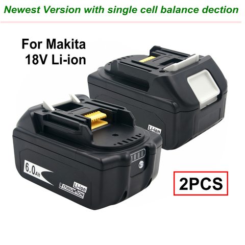 Литий-ионный аккумулятор для Makita BL1830 BL1840 BL1850 BL1860, 18 в, 6000 мАч, 2 шт. ► Фото 1/6