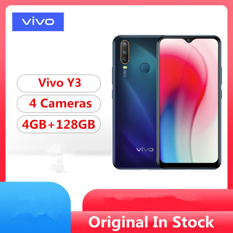 Быстрая доставка, смартфон Vivo Y3 4G LTE, MTK676, Android 9,0, 6,35 дюйма, 128x5000, 4 Гб ОЗУ, Гб ПЗУ, МП, сканер отпечатка пальца, мАч ► Фото 1/6