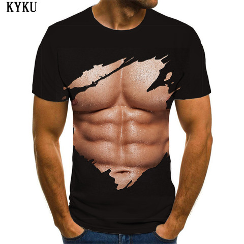 Мужская забавная футболка KYKU, черная приталенная футболка с 3D-принтом мышц живота, в стиле панк-рок, лето 2022 ► Фото 1/5