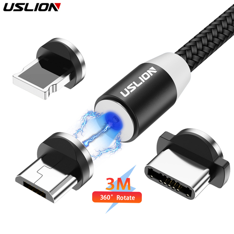 Магнитный Micro USB кабель USLION для Samsung S10 S9 Type-c, зарядный кабель для iPhone XS XR 8 7, магнитное зарядное устройство, Кабели USB Type-C ► Фото 1/6
