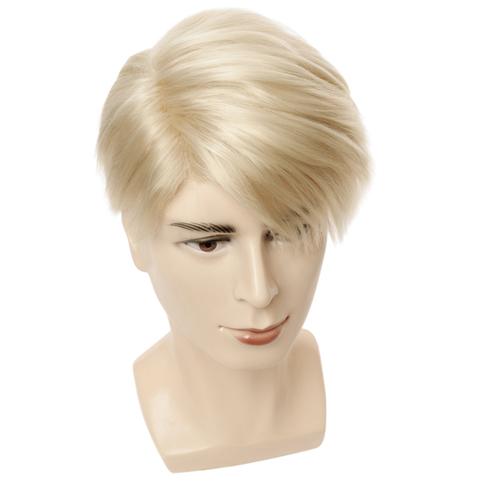 Короткий парик блонд, мужской синтетический парик, прямой боковой пробор, высокотемпературное волокно ► Фото 1/6