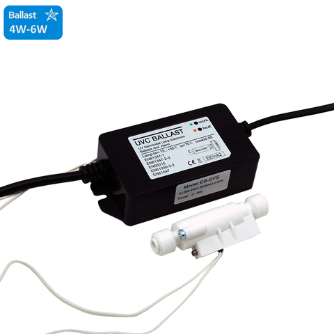 УФ-лампа Coronwater, балласт с переключателем потока и сигналом о дефекте, для лампы 4-6 Вт, для лампы с защитой от УФ-лучей, с аварийной сигнализацией, для лампы с защитой от УФ-лучей, с переключателем потока ► Фото 1/3