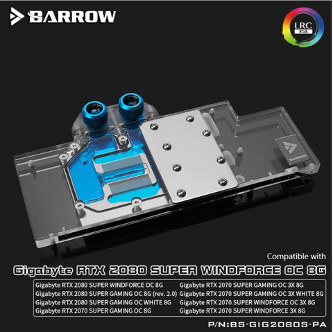 Водонепроницаемый блок Barrow 2080 rc2.0 с полным покрытием для Gigabyte RTX SUPER GAMING OC Aurora ► Фото 1/3