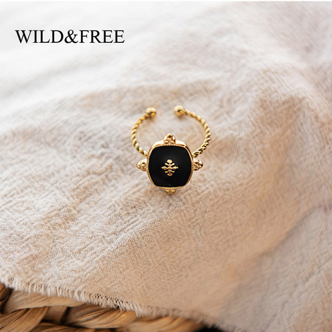 Женские винтажные геометрические Кольца Wild & Free, регулируемые кольца из нержавеющей стали с черной эмалью, ювелирные изделия в стиле бохо ► Фото 1/6