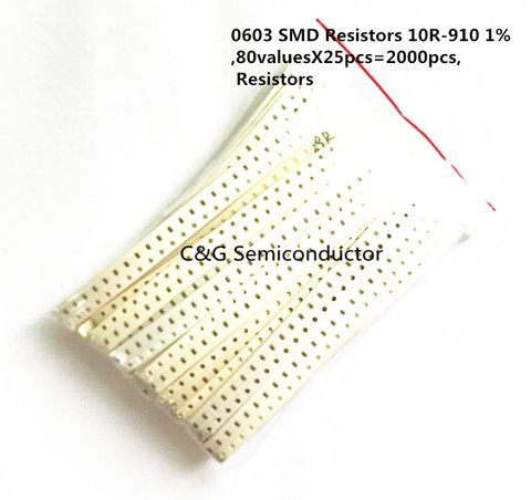 Резисторы 0603 SMD 10R-910 1%, 80valuesx25 шт. = 2000 шт., резисторы в комплекте ► Фото 1/2