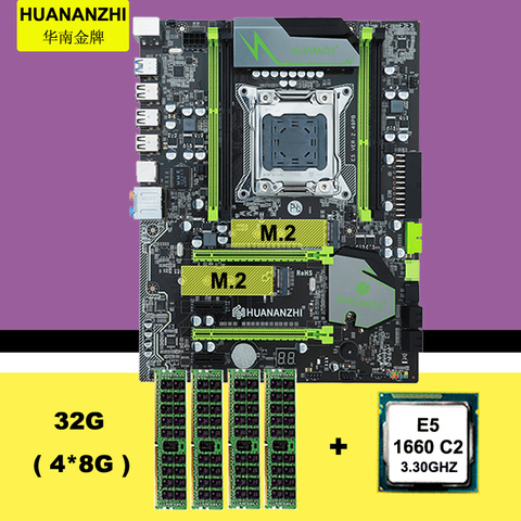 Комплект материнской платы HUANANZHI X79, распродажа, двойной слот M.2 SSD ЦП Xeon E5 1660 3,3 ГГц, большой бренд RAM 32 Гб (4*8 ГБ), REG ECC, лучший комбо ► Фото 1/6