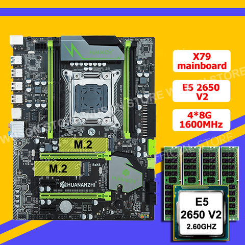 Комплект материнской платы HUANANZHI X79 Dual M.2 SSD слот ЦП Intel Xeon E5 2650 V2 большой бренд RAM 32 Гб (4*8 ГБ) RECC купить компьютер ► Фото 1/6
