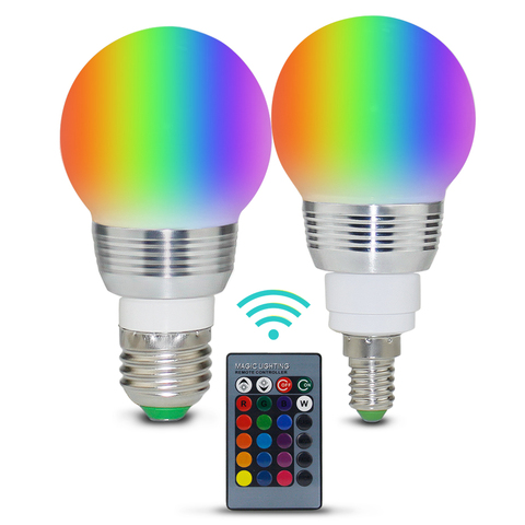 Светодиодная лампа E27 E14 RGB, 3 Вт, 5 Вт, 10 Вт, 15 Вт, диммируемая, 16 меняющих цвет волшебных ламп, Gu10, AC 220 В, 110 В, RGB белый, ИК-пульт дистанционного упр... ► Фото 1/6
