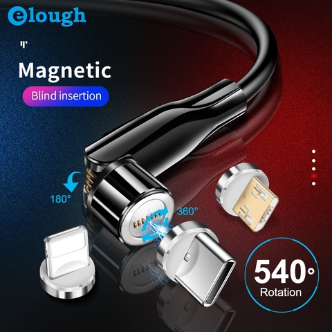 Elough 540 вращающийся магнитный кабель 3A Micro USB Type C быстрое магнитное зарядное устройство зарядный кабель для iPhone 11 Xr Samsung Huawei Xiaomi ► Фото 1/6