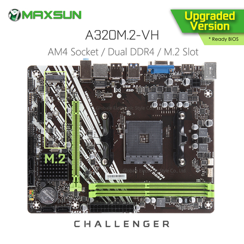 Оригинальная материнская плата MAXSUN Challenger II A320M.2 VH AMD AM4 mATX, двухканальный DDR4 1000M LAN SATA3.0 USB3.1 VGA HDMI NVME SSD ► Фото 1/5