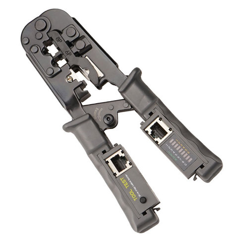 2 в 1 обжимной инструмент RJ45 для сетевого кабеля 8P6P4P, трехцелевой тестер, храповый инструмент, плоскогубцы для сетевого кабеля с сквозным отверстием, ручной инструмент ► Фото 1/6