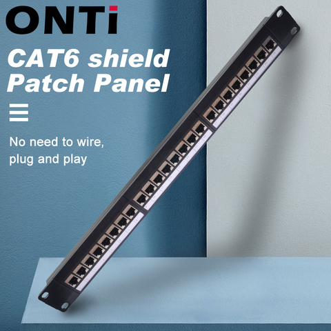 ONTi 19in 1U стойка 24 порта CAT6 экранированная коммутационная панель RJ45 сетевой кабель адаптер трапециевидная фоторамка распределения ► Фото 1/5