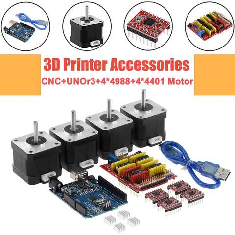 Комплект для 3D-принтера UNO CNC + плата UNO R3 + Драйвер шагового двигателя 4x A4988 + комплект шагового двигателя 4x4401 для 3D-принтера ► Фото 1/1