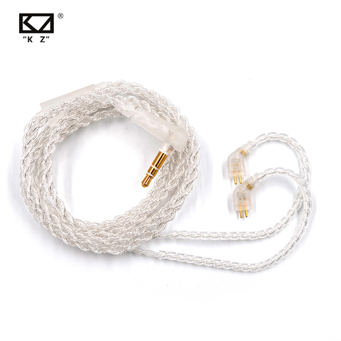 Наушники KZ кабели с посеребренным покрытием, обновленный кабель для наушников, провод 3,5 мм, 2PIN с микрофоном для KZ ZAX ZSX ZSN PRO ZSTX AS10 ES4 ZS10 PRO ► Фото 1/6