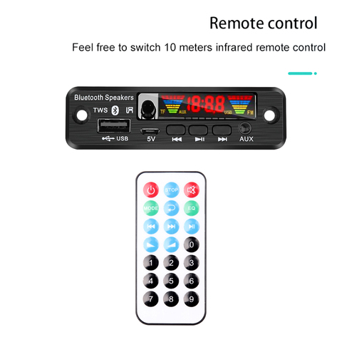 Цветной экран 5 в MP3 WMA WAV декодер плата TWS Bluetooth 5,0 беспроводной аудио модуль USB AUX TF FM радио для автомобильных аксессуаров ► Фото 1/6