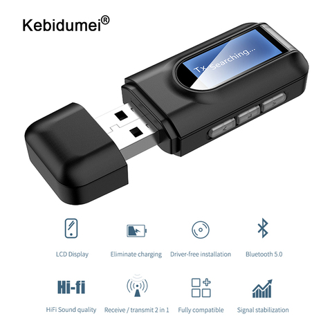 USB Bluetooth 5,0 адаптер Dongle приемник передатчик ЖК-дисплей аудио 3,5 мм AUX адаптер стерео для автомобиля ПК ТВ наушники ► Фото 1/6