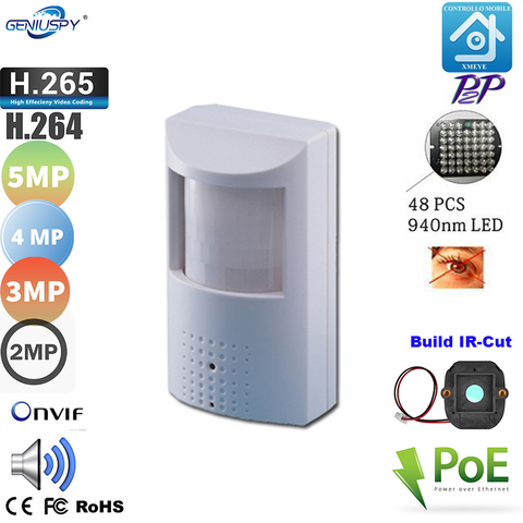 GENIUSPY 2MP 4MP 5MP аудио POE ночного видения мини ip камера 940nm ИК led PIR стиль H264 H265 P2P ONVIF Xmeye ► Фото 1/6