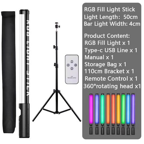 Ручной RGB фотографии светильник ing Stick светильник палочка USB Перезаряжаемые со штативом подставки для вечерние 3200-5600K светодиодный заполняющий лампа ► Фото 1/1