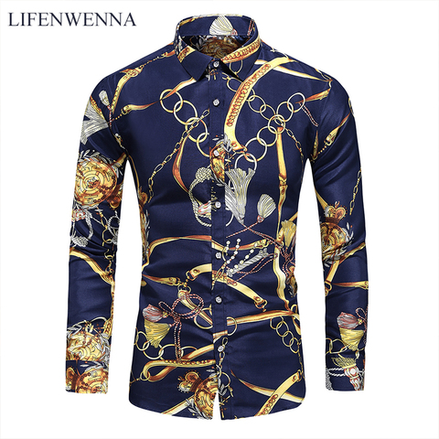 Мужская рубашка с длинным рукавом LIFENWENNA 6XL 7XL, Повседневная пляжная гавайская рубашка с цветочным принтом размера плюс ► Фото 1/6