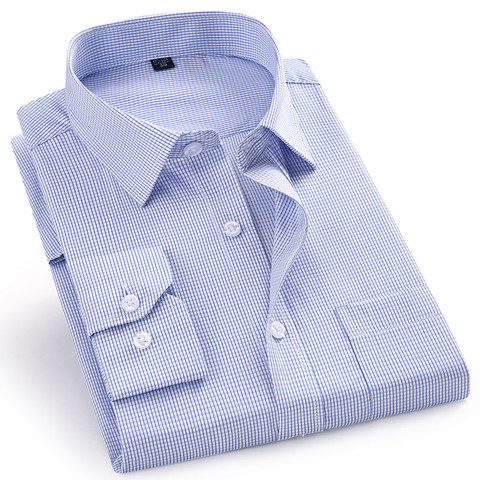 Рубашка мужская с длинным рукавом, Повседневная Классическая блуза в клетку/в полоску, цвет голубой/фиолетовый, размеры 4XL/5XL/6XL/7XL/8XL ► Фото 1/6
