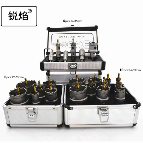 Бесплатная доставка, 6 шт., 10 шт./компл. 16-65 мм, набор сверл для отверстий TCT, набор карбидных наконечников для металлического сердечника, сверло для отверстий, пила, резак с коробкой ► Фото 1/6