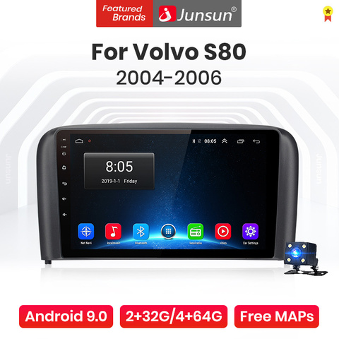 Junsun V1 Pro 4G + 64G Android 9,0 4G Автомобильный Радио мультимедийный плеер для Volvo S80 2004-2006 GPS навигация no 2din dvd Авторадио ► Фото 1/5