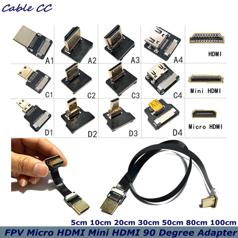 1 м FPV Micro HDMI Mini HDMI 90-градусный адаптер FPC плоский HDMI кабель 20 контактов, используется для мультикоптера аэрофотосъемки ► Фото 1/6