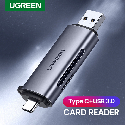 Кардридер Ugreen, устройство считывания карт памяти USB 3,0 Type C дo SD Micro SD, TF адаптер для ноутбука, аксессуары без подключения к ПК, картридер Smart Memory... ► Фото 1/6