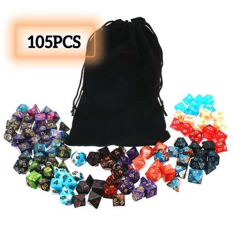 Набор многогранных кубиков 105 шт., DND RPG MTG, игра в драконов + сумка, набор разноцветных ► Фото 1/6