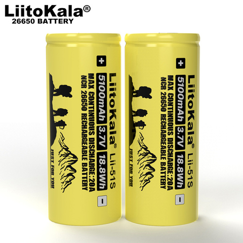 Аккумуляторная батарея Liitokala, 26650, 3,7 в, 20 А, 26650A, 5100ма, литиевые батареи для фонарика, 1-12 шт. ► Фото 1/5