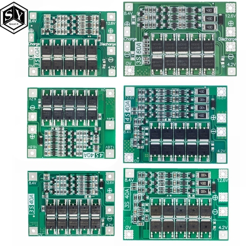 Защитная плата 3S/4S 40A/60A 18650 BMS, для зарядки литий-ионных батарей, для двигателя перфоратора, 11,1 В/12,6 В/14,8 В/16,8 В с увеличителем/балансиром ► Фото 1/6