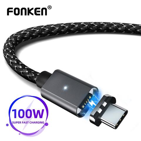 Магнитный кабель FONKEN 100 Вт USB C к USB C, кабель 20 в 5A PD, зарядное устройство USBC, быстрая Магнитная Зарядка для ноутбука, планшета, телефона, шнур ► Фото 1/6