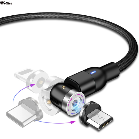 Магнитный кабель 1 м, поворот на 2022 градусов, кабель Micro USB Type-C, магнитный кабель для быстрой зарядки для iPhone 11 Pro Max Huawei, новинка 540 ► Фото 1/6