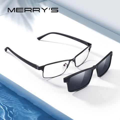 Мужские поляризационные очки с клипсой MERRYS, дизайнерские очки 2 в 1 с магнитной оправой для мужчин, очки с клипсой для близорукости, TR90, S2728 ► Фото 1/6