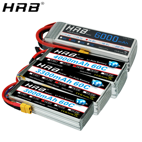 Аккумулятор HRB 4S 14,8 в Lipo XT60 1800 2200 мАч 2600 мАч 3000 мАч 3300 мАч 4000 мАч 5000 мАч 6000 мАч 10000 мАч Запчасти для радиоуправляемых моделей ► Фото 1/6