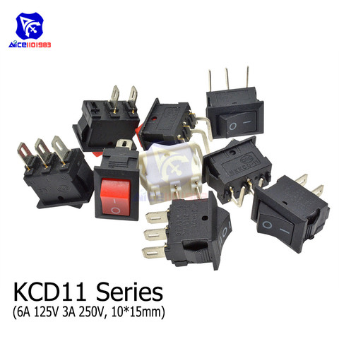 Diymore 10 шт./лот KCD11-101 Rocker Switch 3A 250V 6A 125V 2Pin/3Pin ON-OFF/ON-OFF-ON 15x10mm SPST Switch ► Фото 1/6