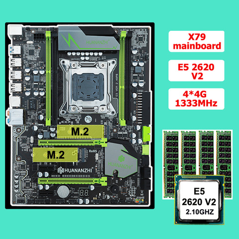 Материнская плата HUANAN ZHI X79 со скидкой, материнская плата с M.2 CPU Xeon E5 2620 V2 RAM 16 Гб (4*4G) ECC REG, 2 года гарантии ► Фото 1/6