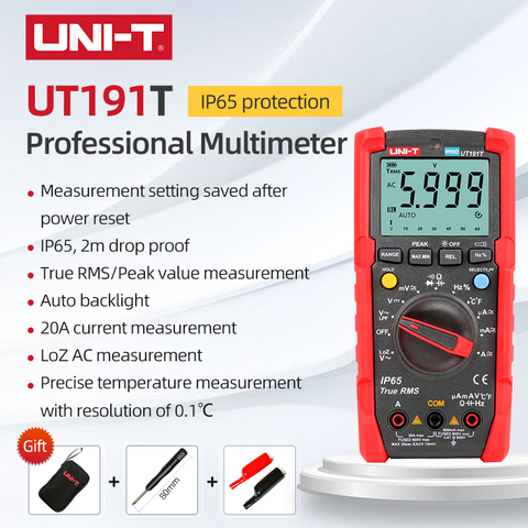 UNI-T UT191E/UT191T True RMS профессиональный мультиметр CAT III 600 в IP65 2 м с защитой от падения и автоматической подсветкой 20A Измерение тока ► Фото 1/6